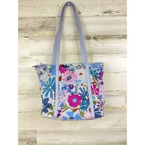 Vera Bradley Women’s Shoulder Bag Bengal Lily Purple Floral Cotton Leather Trim